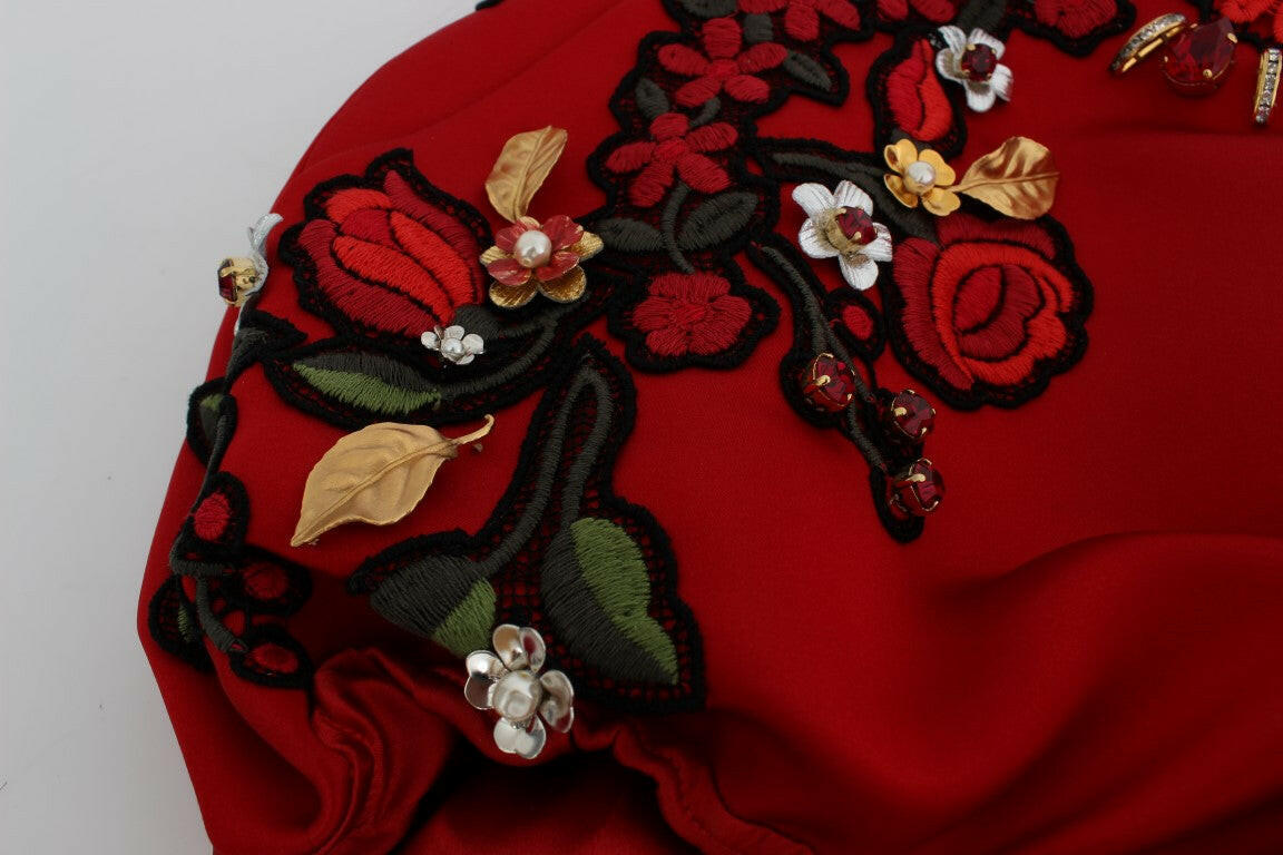 Dolce & Gabbana Red Silk Crystal Roses Shorts -   -  Dolce & Gabbana.