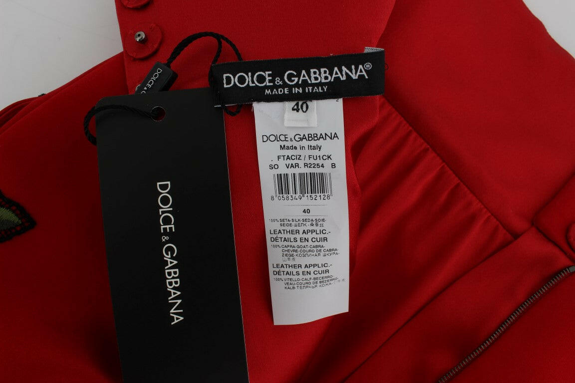 Dolce & Gabbana Red Silk Crystal Roses Shorts -   -  Dolce & Gabbana.
