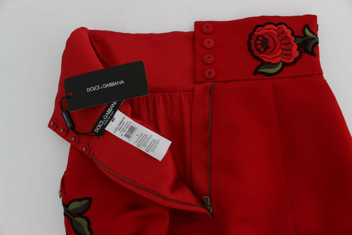 Dolce & Gabbana Red Silk Crystal Roses Shorts -   -  Dolce & Gabbana.
