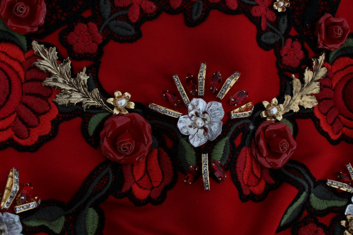Dolce & Gabbana Red Silk Crystal Roses Shorts -   -  Dolce & Gabbana.