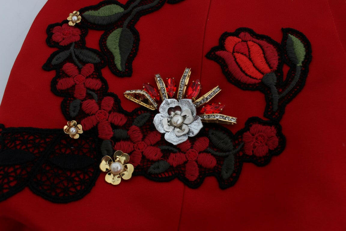 Dolce & Gabbana Red Silk Crystal Roses Shorts -   -  Dolce & Gabbana.