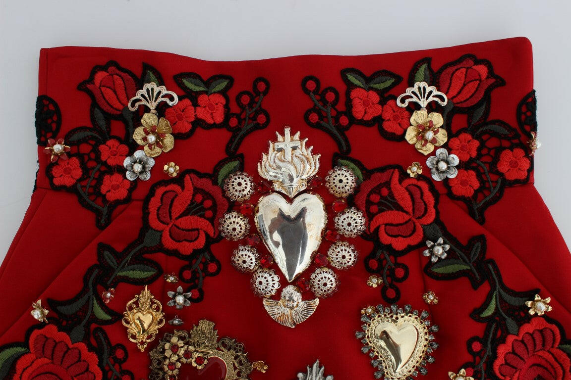 Dolce & Gabbana Red Silk Crystal Roses Shorts -   -  Dolce & Gabbana.