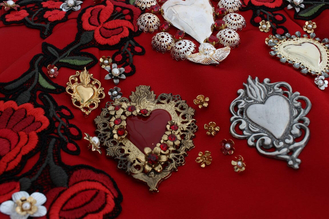 Dolce & Gabbana Red Silk Crystal Roses Shorts -   -  Dolce & Gabbana.