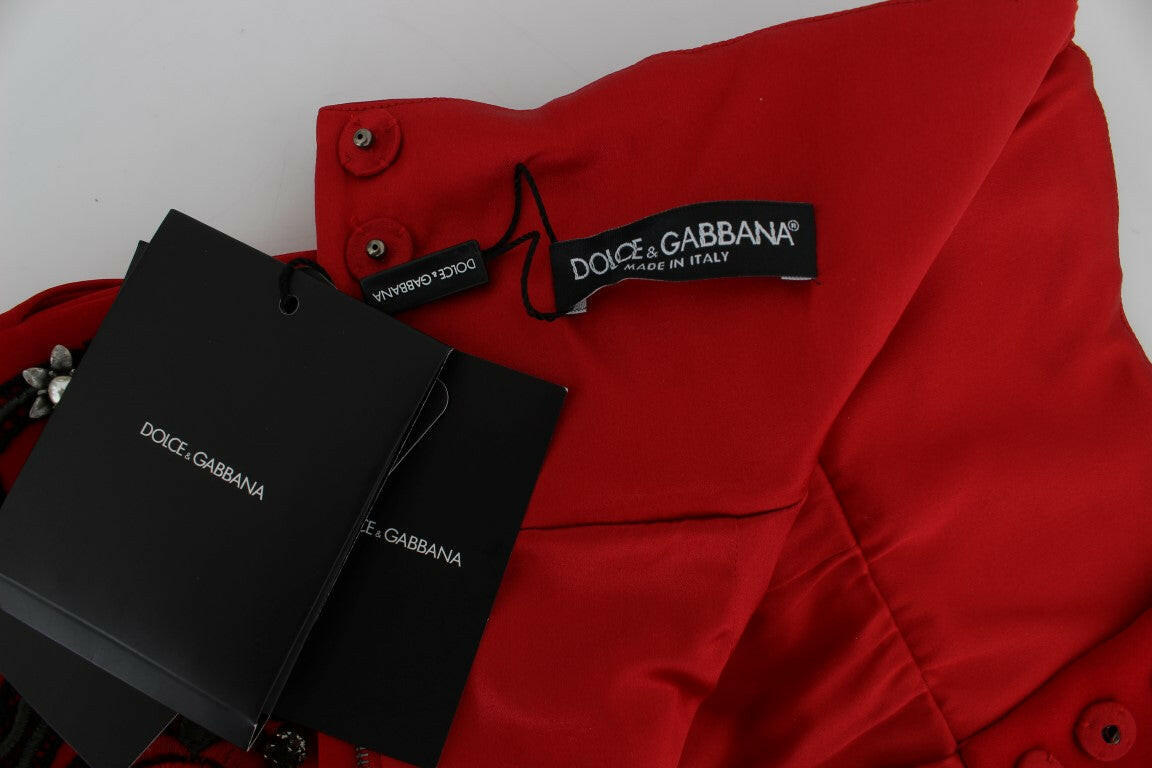 Dolce & Gabbana Red Silk Crystal Roses Shorts -   -  Dolce & Gabbana.