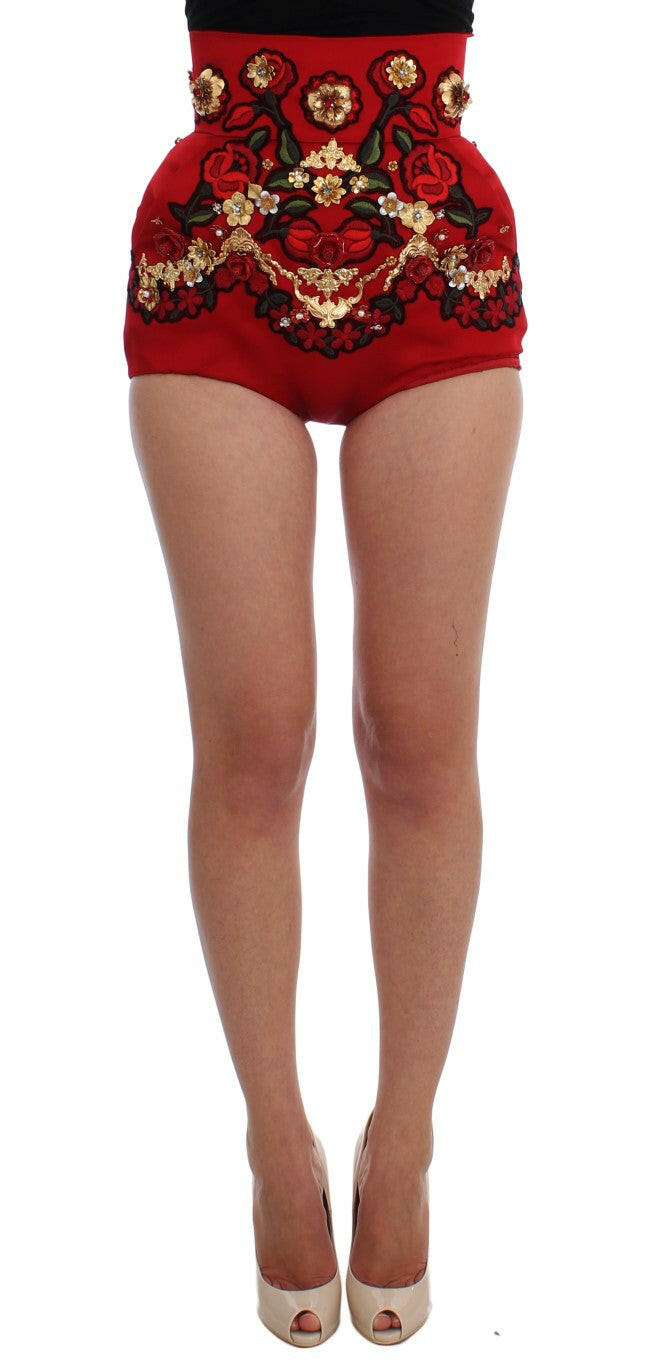 Dolce & Gabbana Red Silk Crystal Roses Shorts -   -  Dolce & Gabbana.