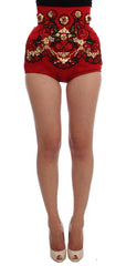 Dolce & Gabbana Red Silk Crystal Roses Shorts -   -  Dolce & Gabbana.