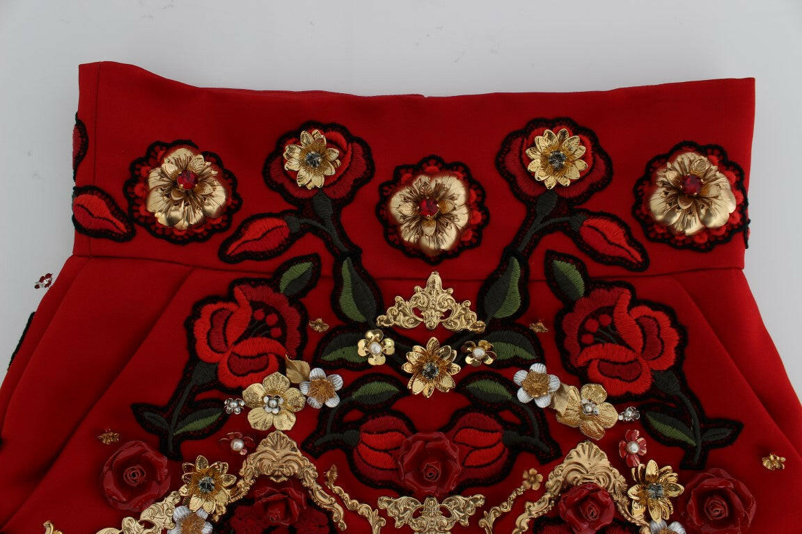 Dolce & Gabbana Red Silk Crystal Roses Shorts -   -  Dolce & Gabbana.