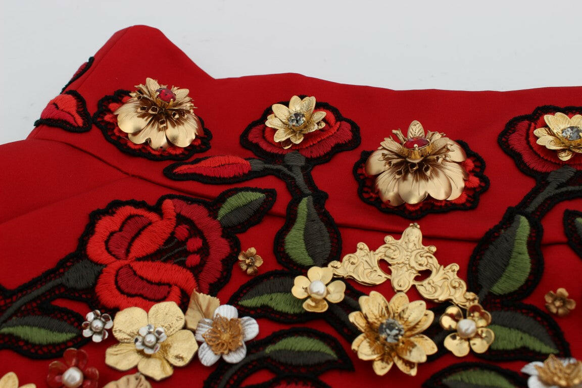 Dolce & Gabbana Red Silk Crystal Roses Shorts -   -  Dolce & Gabbana.