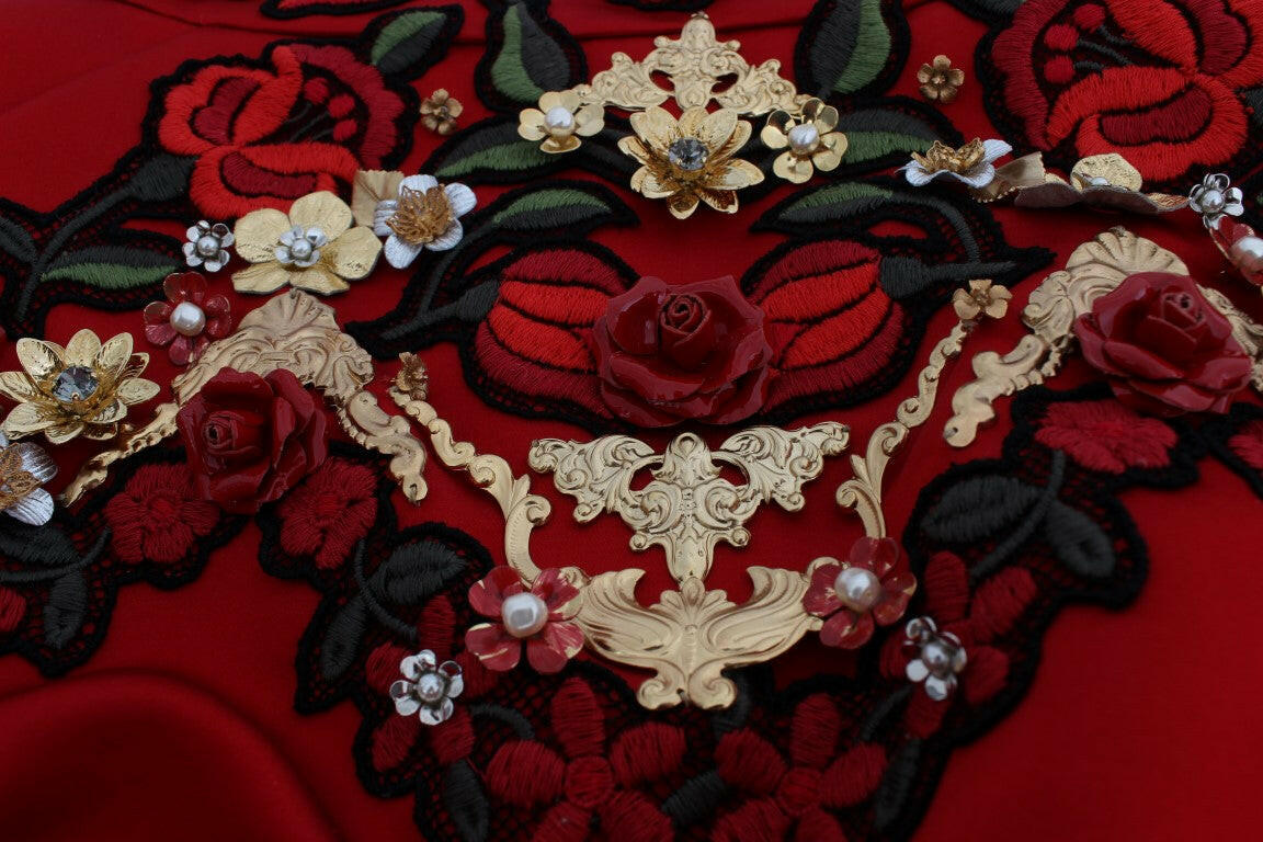 Dolce & Gabbana Red Silk Crystal Roses Shorts -   -  Dolce & Gabbana.