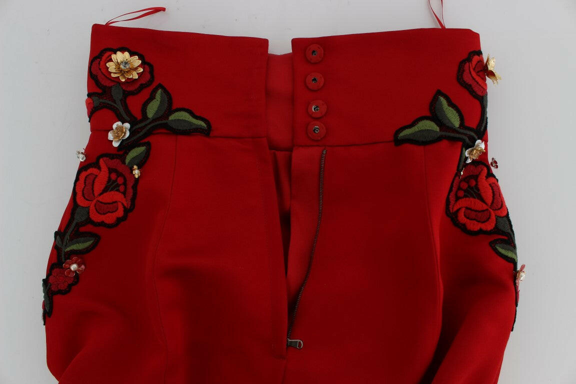 Dolce & Gabbana Red Silk Crystal Roses Shorts -   -  Dolce & Gabbana.