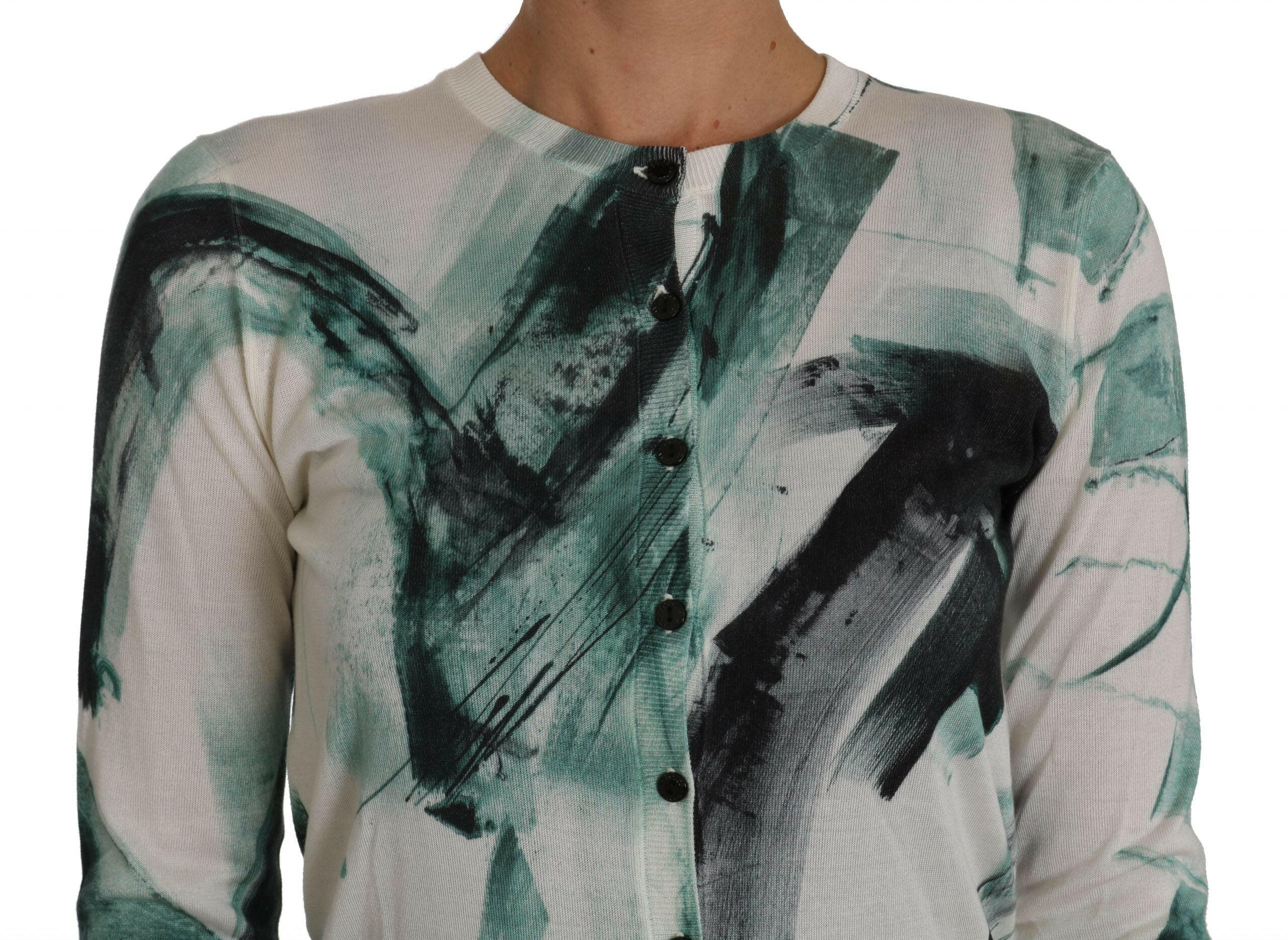 Dolce & Gabbana White Silk Cardigan Lightweight Paint Stroke Sweater -   -  Dolce & Gabbana.