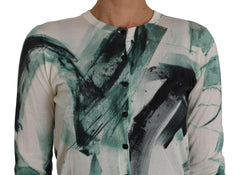 Dolce & Gabbana White Silk Cardigan Lightweight Paint Stroke Sweater -   -  Dolce & Gabbana.