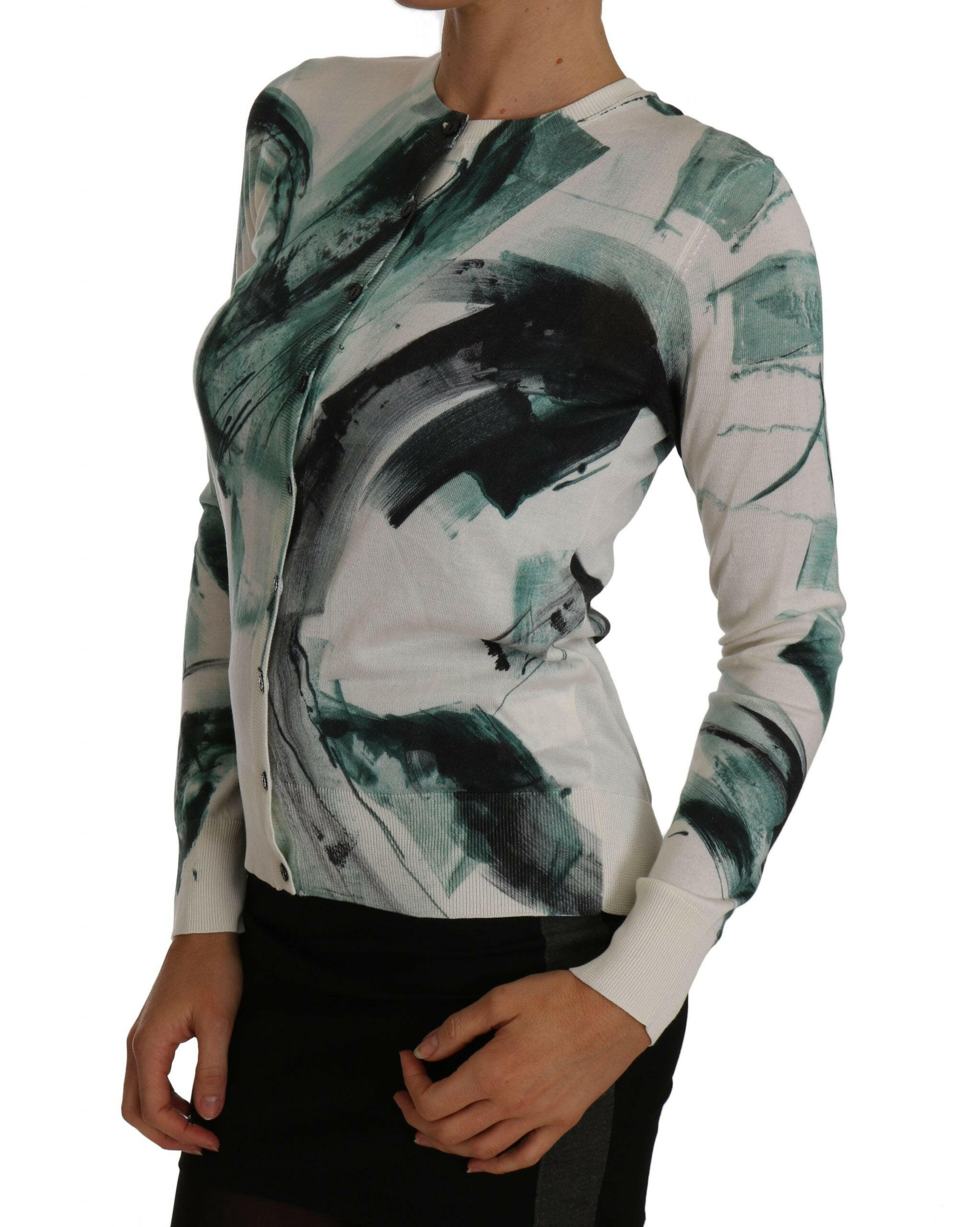 Dolce & Gabbana White Silk Cardigan Lightweight Paint Stroke Sweater -   -  Dolce & Gabbana.