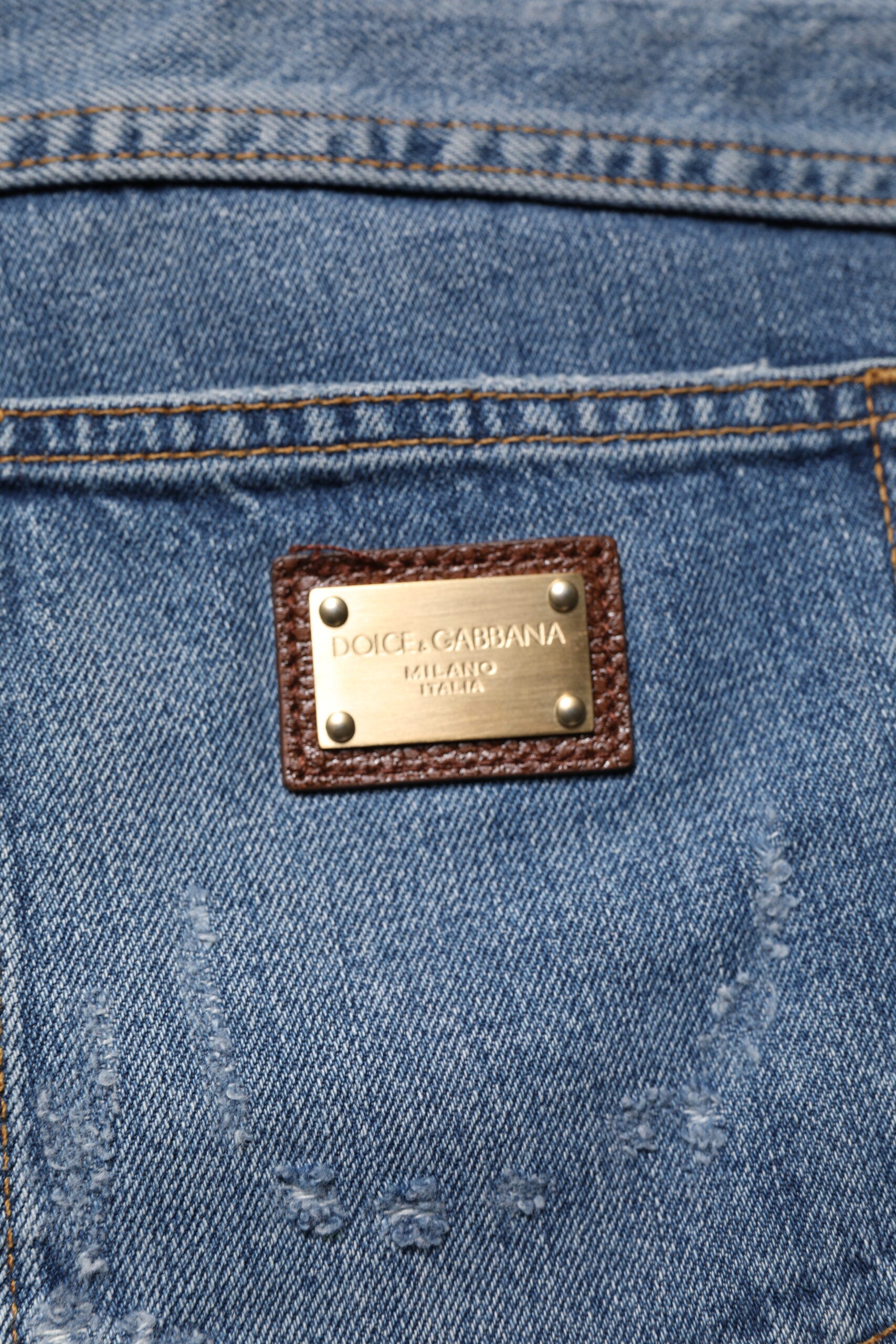 Dolce & Gabbana Blue Tattered Cotton Straight Denim Jeans -   -  Dolce & Gabbana.