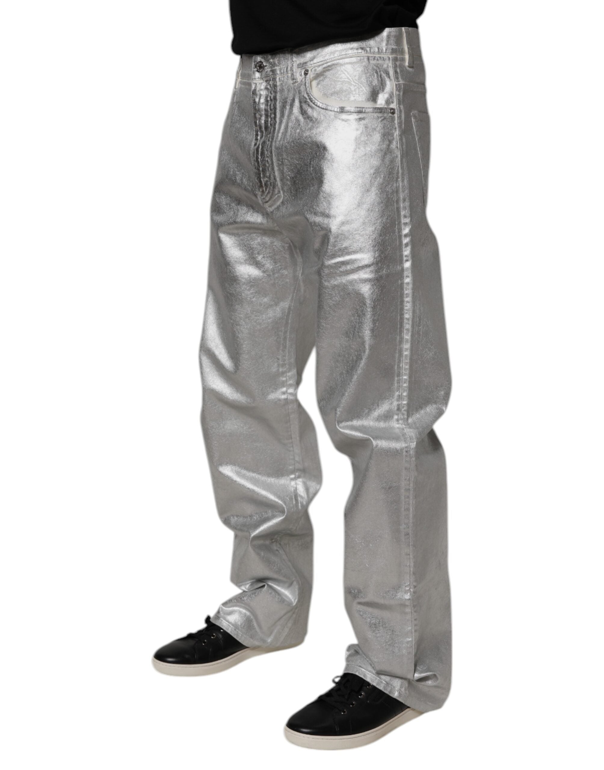 Dolce & Gabbana Metallic Silver Cotton Straight Denim Jeans -   -  Dolce & Gabbana.