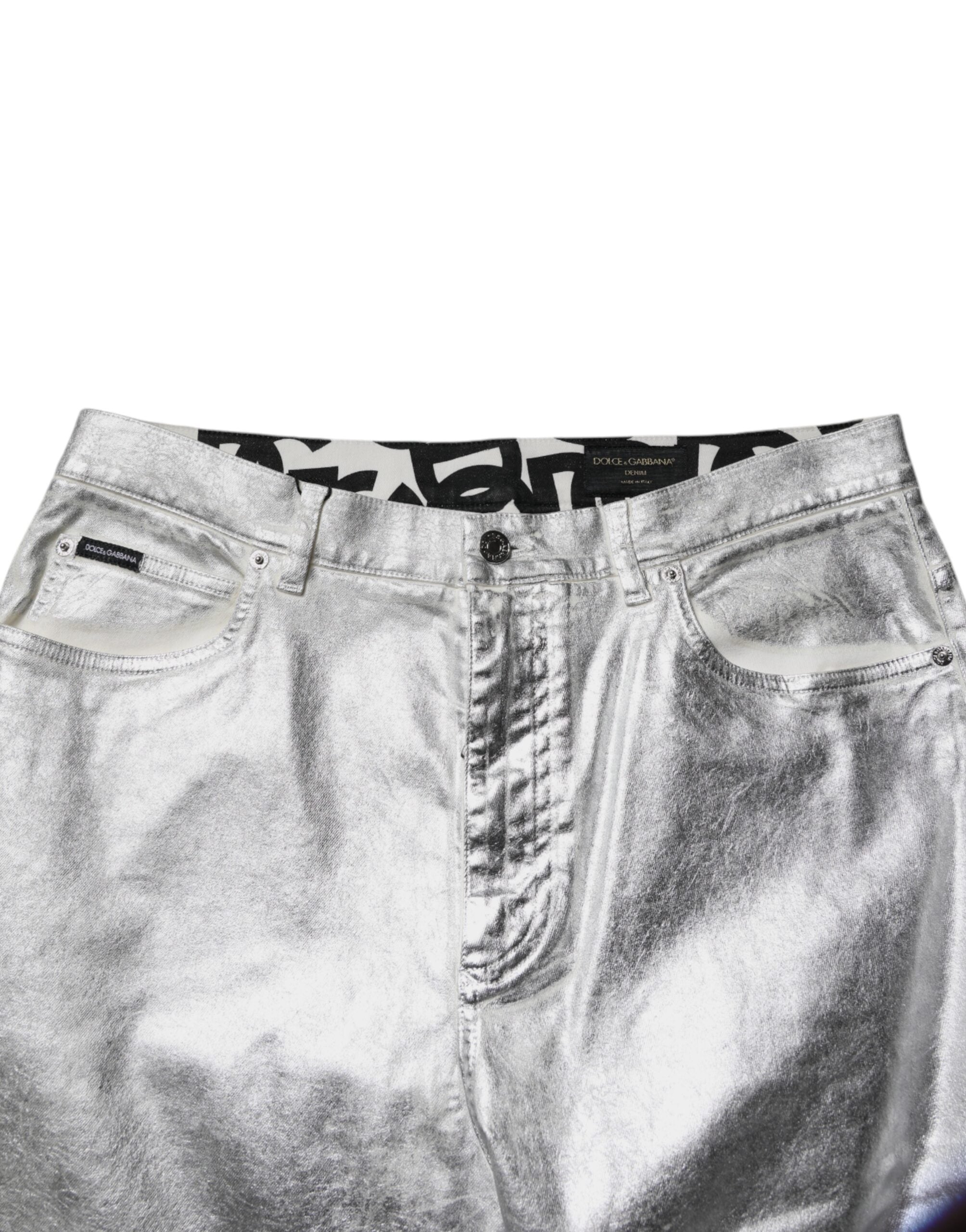 Dolce & Gabbana Metallic Silver Cotton Straight Denim Jeans -   -  Dolce & Gabbana.