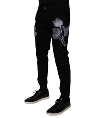 Dolce & Gabbana Black Floral Cotton Skinny Men Denim Jeans -   -  Dolce & Gabbana.