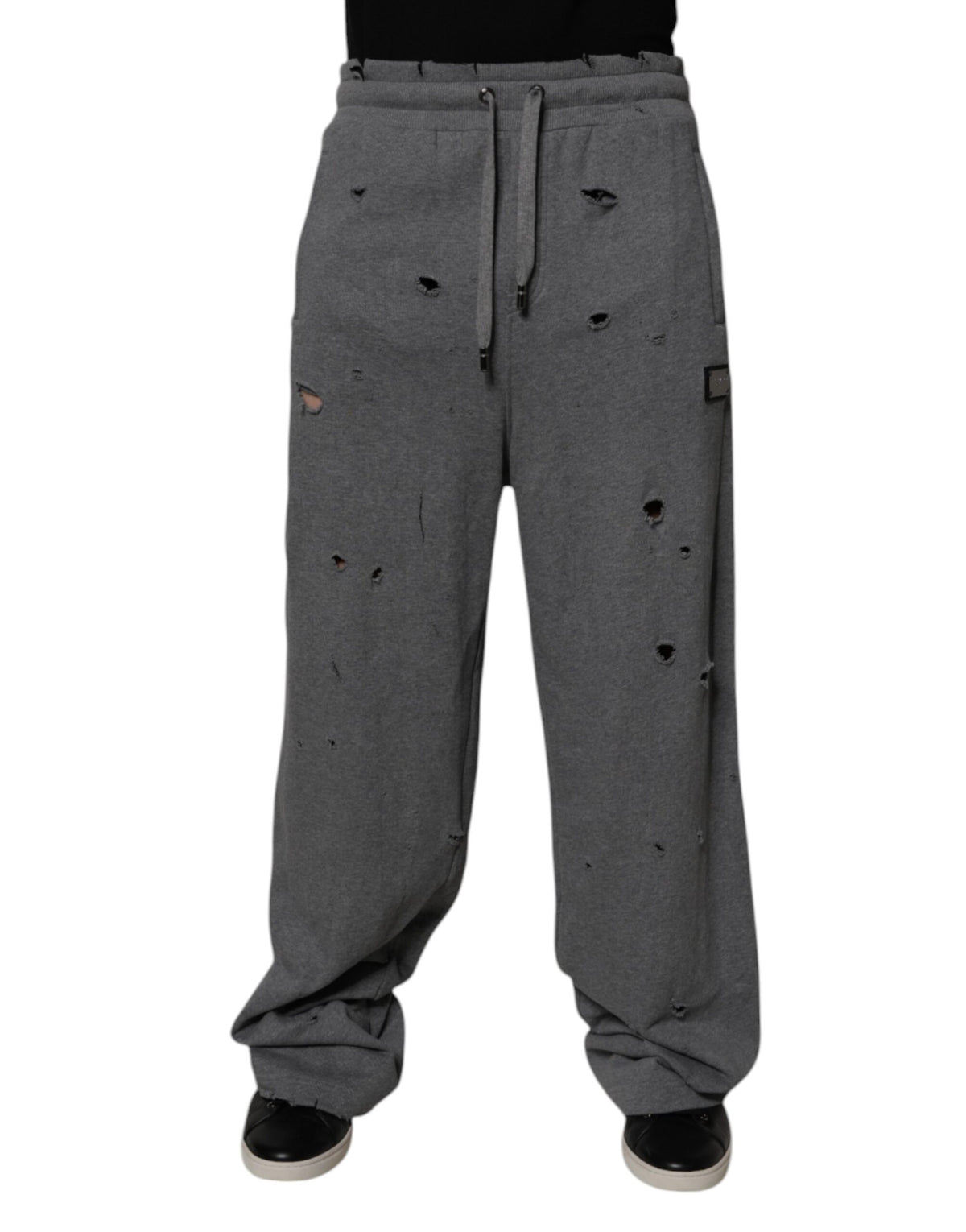 Dolce & Gabbana Gray Cotton RipStyle Straight Sweatpants Pants -   -  Dolce & Gabbana.