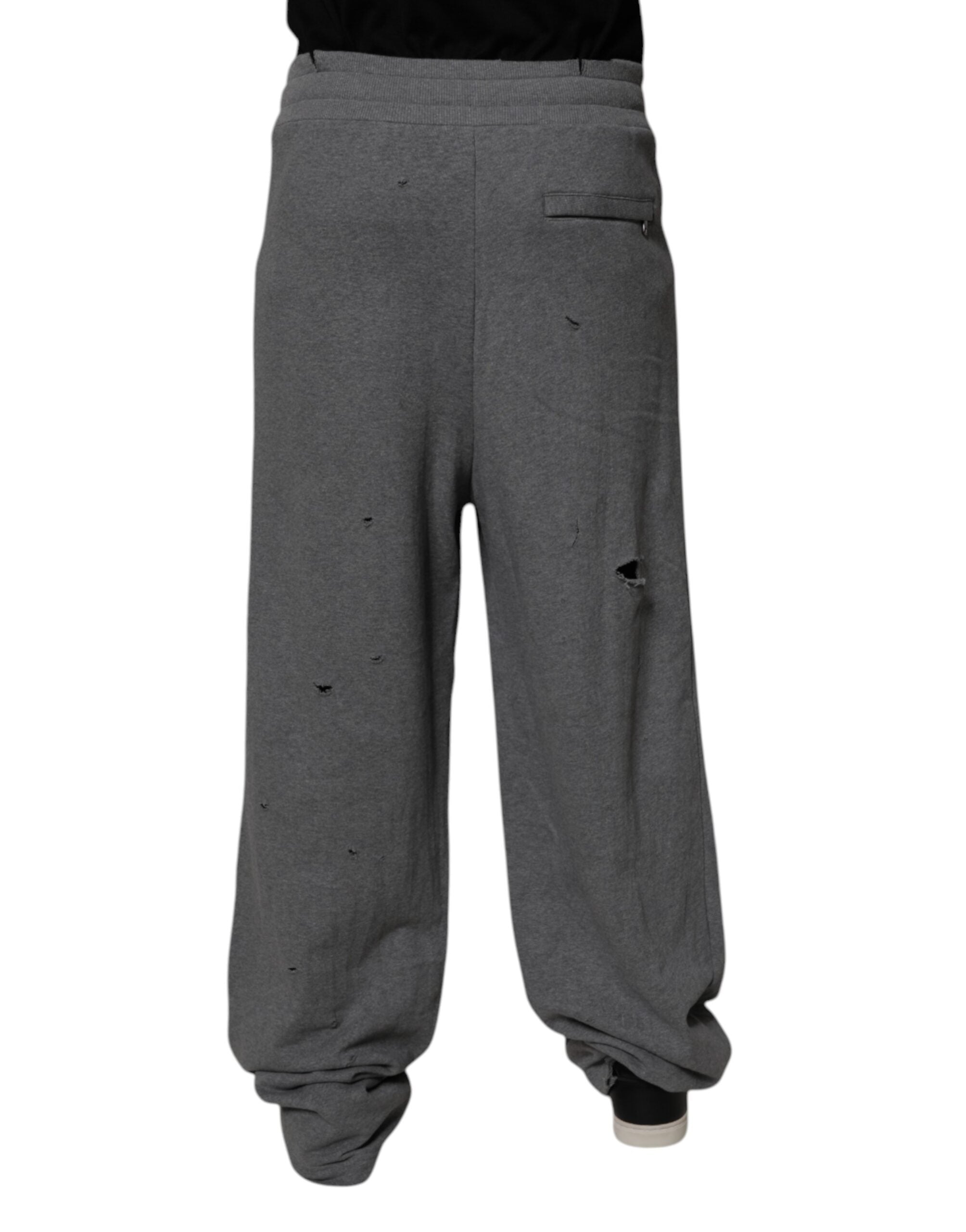 Dolce & Gabbana Gray Cotton RipStyle Straight Sweatpants Pants -   -  Dolce & Gabbana.