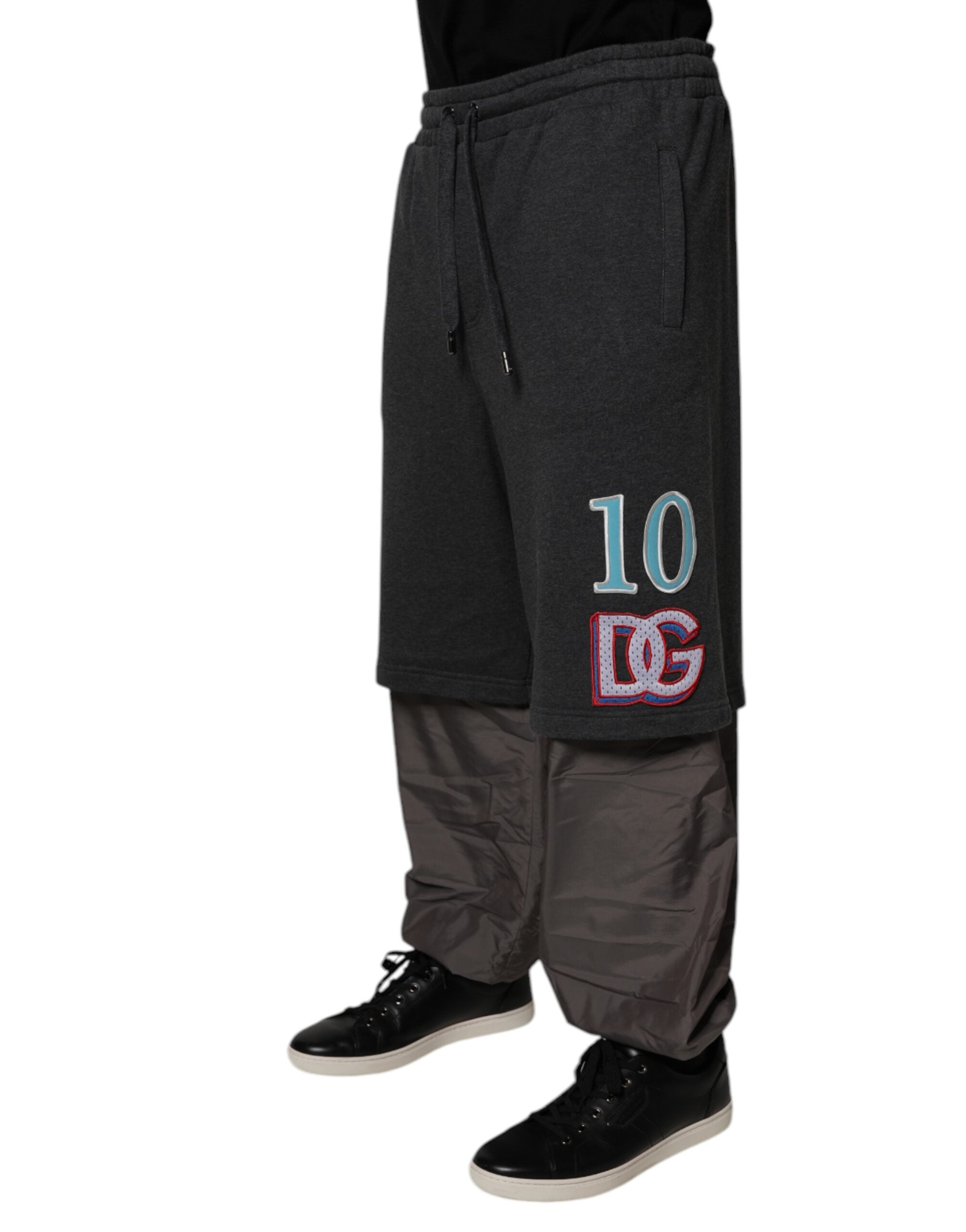 Dolce & Gabbana Dark Gray Cotton Layered Straight Sweatpants Pants -   -  Dolce & Gabbana.