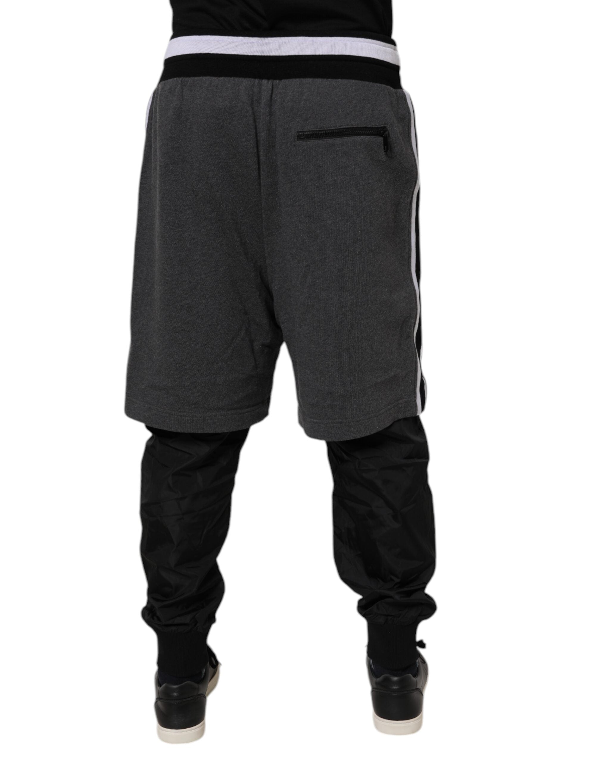 Dolce & Gabbana Black Gray Cotton Layered Men Sweatpants Pants -   -  Dolce & Gabbana.