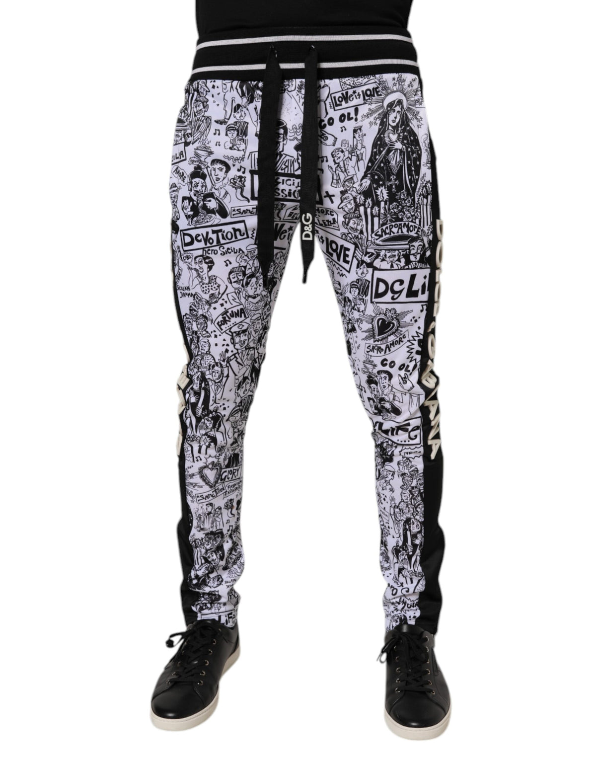 Dolce & Gabbana White Graffiti Polyester Jogger Men Sweatpants Pants -   -  Dolce & Gabbana.