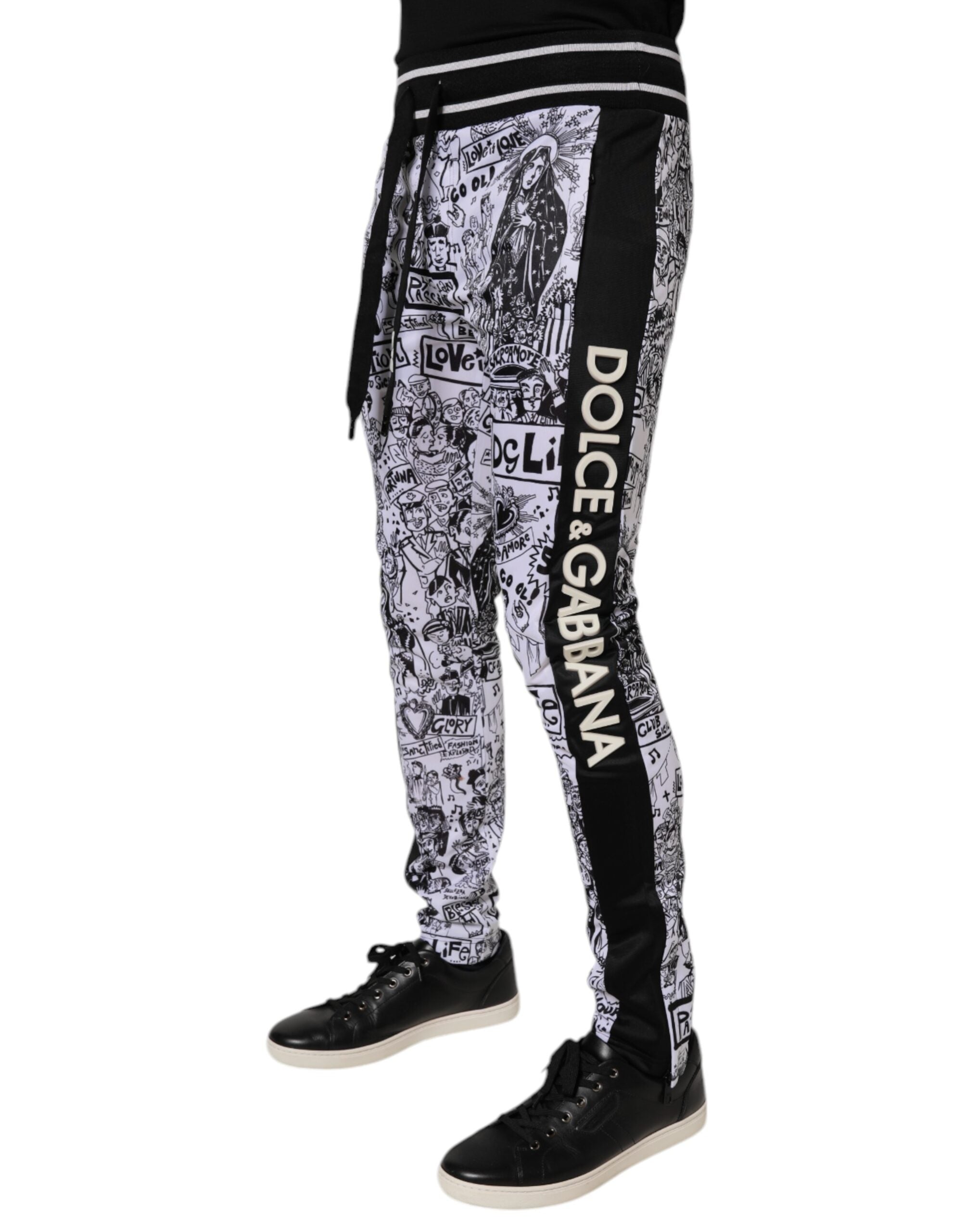 Dolce & Gabbana White Graffiti Polyester Jogger Men Sweatpants Pants -   -  Dolce & Gabbana.