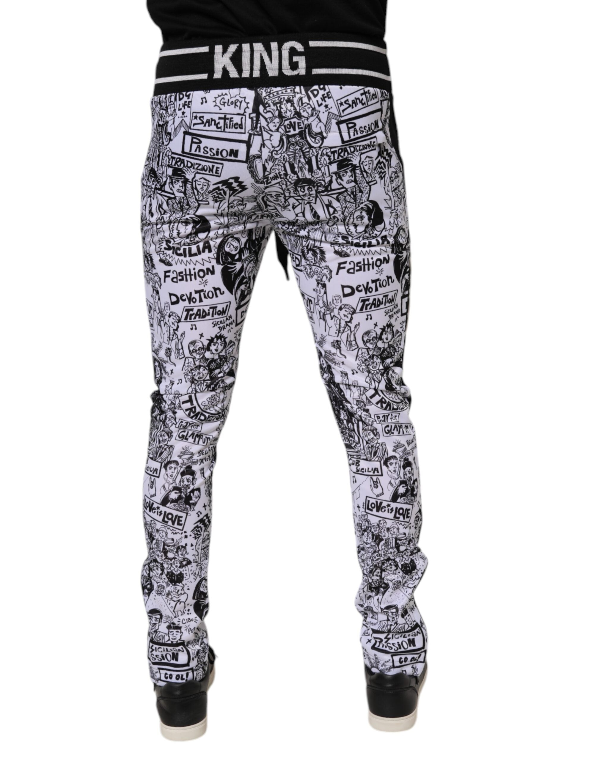 Dolce & Gabbana White Graffiti Polyester Jogger Men Sweatpants Pants -   -  Dolce & Gabbana.