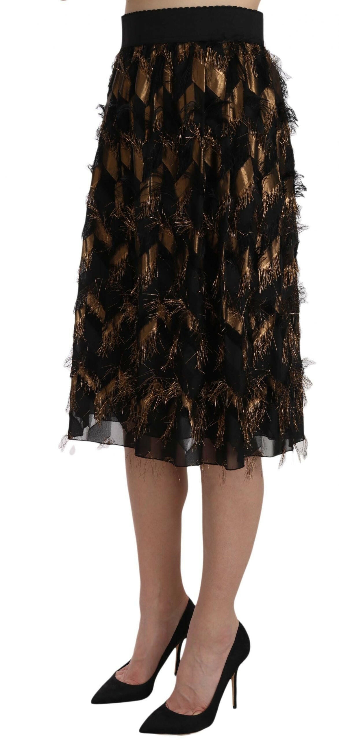 Dolce & Gabbana Black Gold Fringe Metallic Pencil A-line Skirt -   -  Dolce & Gabbana.