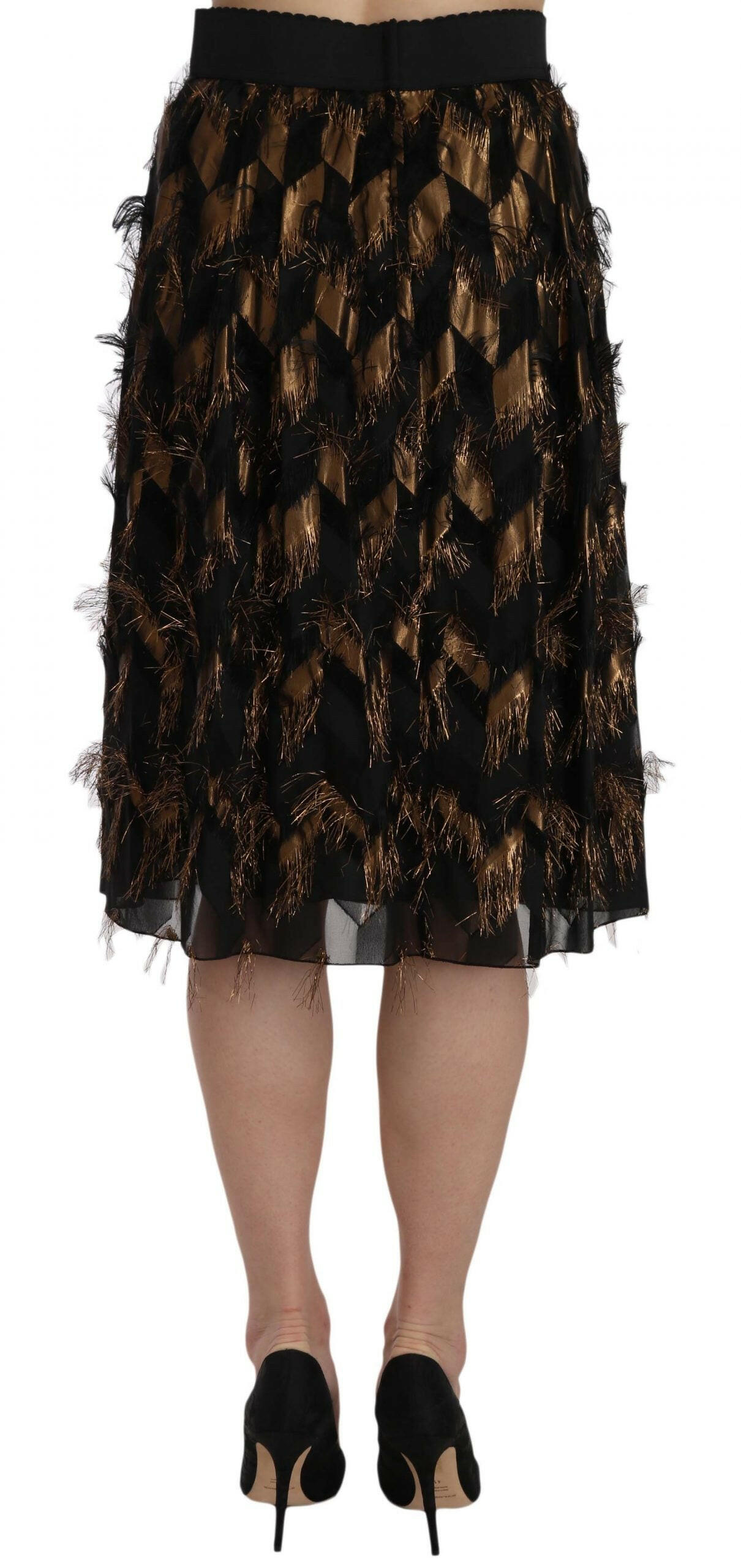 Dolce & Gabbana Black Gold Fringe Metallic Pencil A-line Skirt -   -  Dolce & Gabbana.