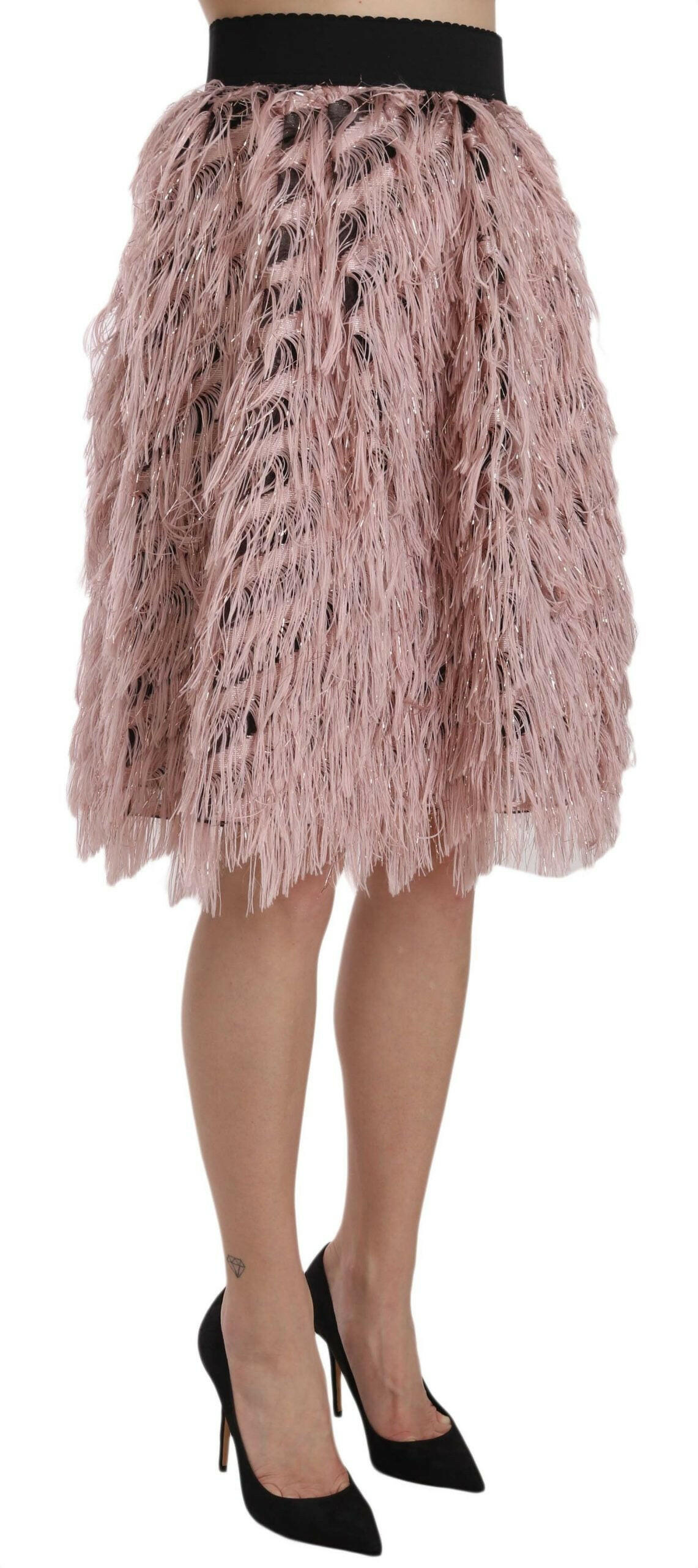 Dolce & Gabbana Pink Gold Fringe Metallic Pencil A-line Skirt -   -  Dolce & Gabbana.