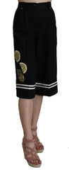 Dolce & Gabbana Black Cotton Cropped Embellished Pants -   -  Dolce & Gabbana.