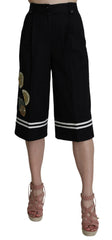 Dolce & Gabbana Black Cotton Cropped Embellished Pants -   -  Dolce & Gabbana.