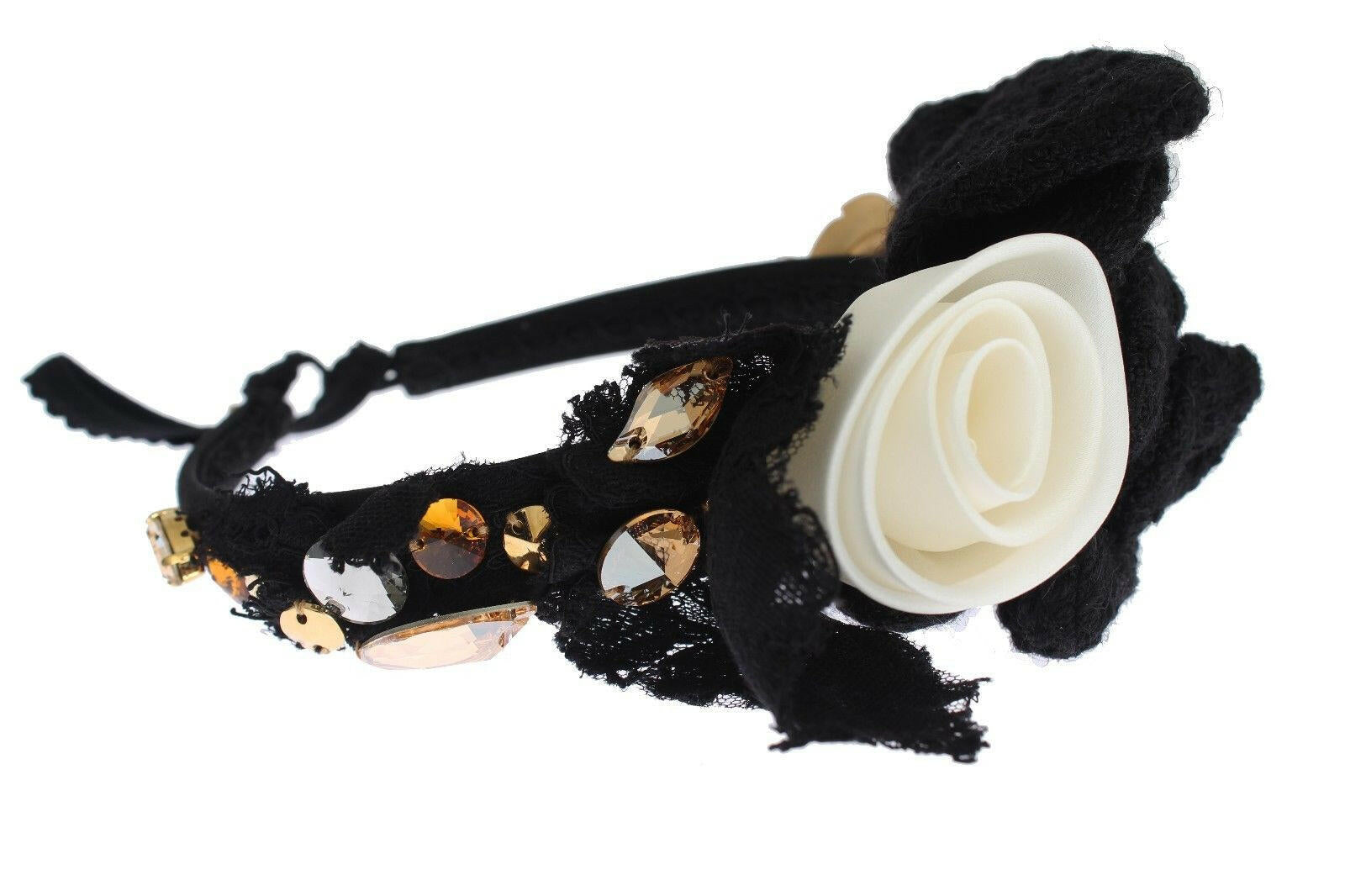 Dolce & Gabbana Diadem Headband Tiara White Rose Crystal Hair Gold -   -  Dolce & Gabbana.