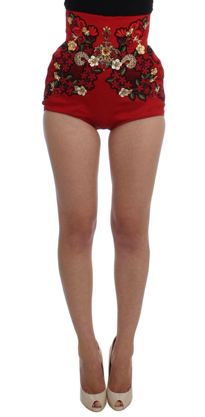 Dolce & Gabbana Red Silk Crystal Roses Shorts -   -  Dolce & Gabbana.