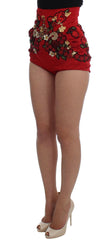 Dolce & Gabbana Red Silk Crystal Roses Shorts -   -  Dolce & Gabbana.