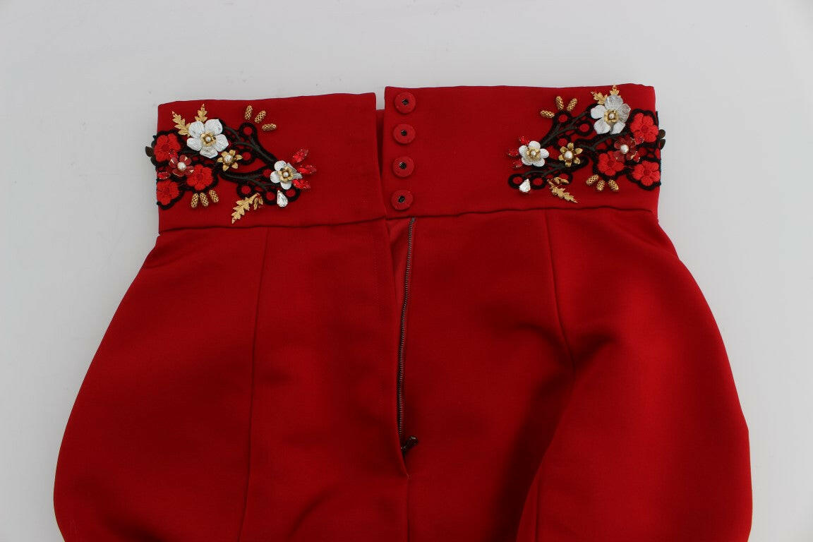 Dolce & Gabbana Red Silk Crystal Roses Shorts -   -  Dolce & Gabbana.