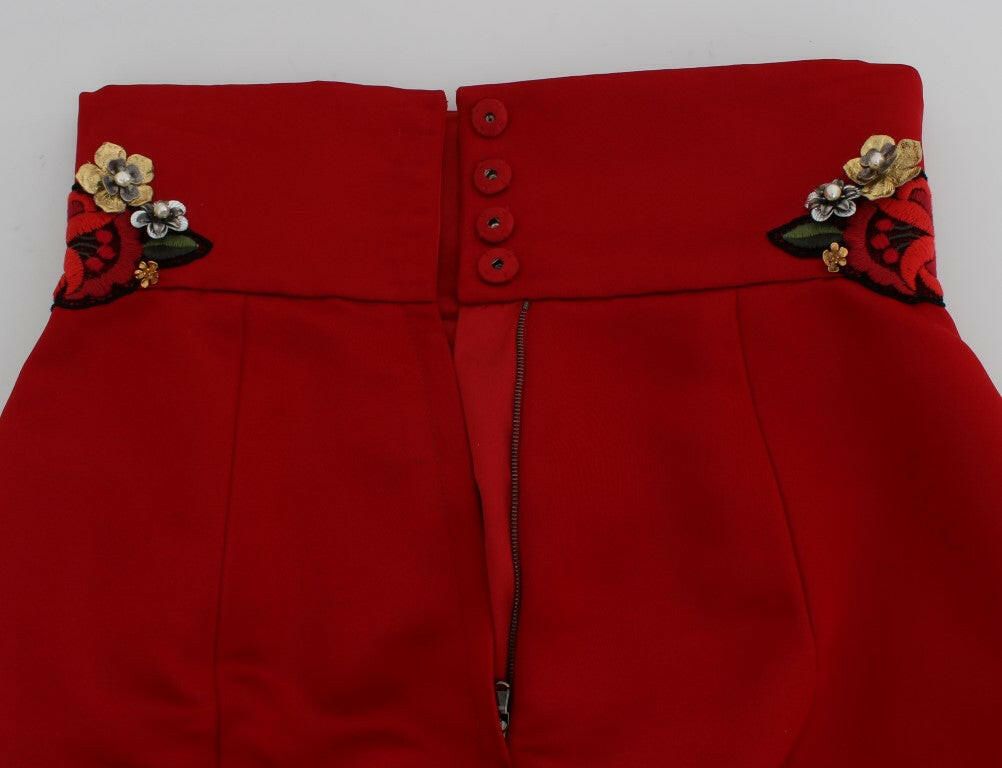 Dolce & Gabbana Red Silk Crystal Roses Shorts -   -  Dolce & Gabbana.