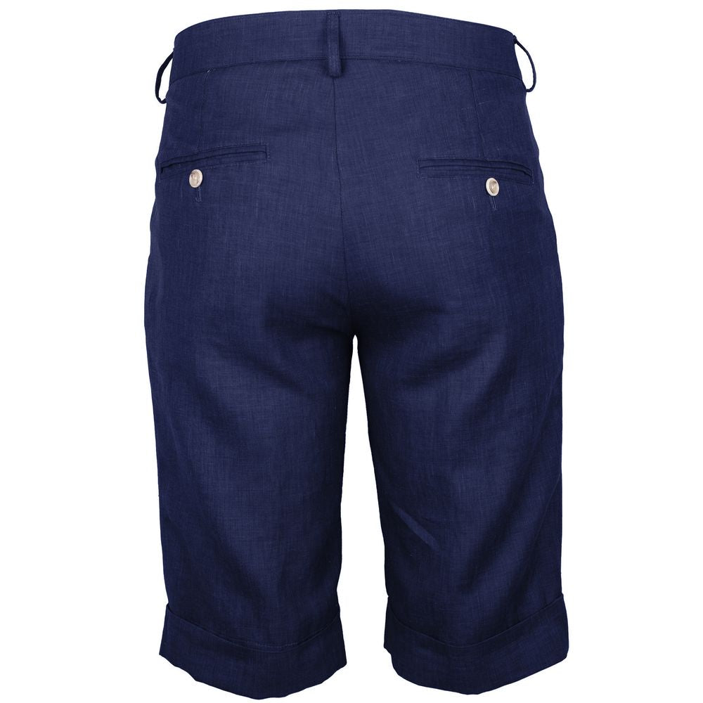 Made in Italy Blue Linen Short -   -  Made in Italy.