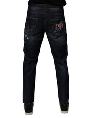 Dolce & Gabbana Dark Blue Cotton Tattered Skinny Denim Jeans -   -  Dolce & Gabbana.