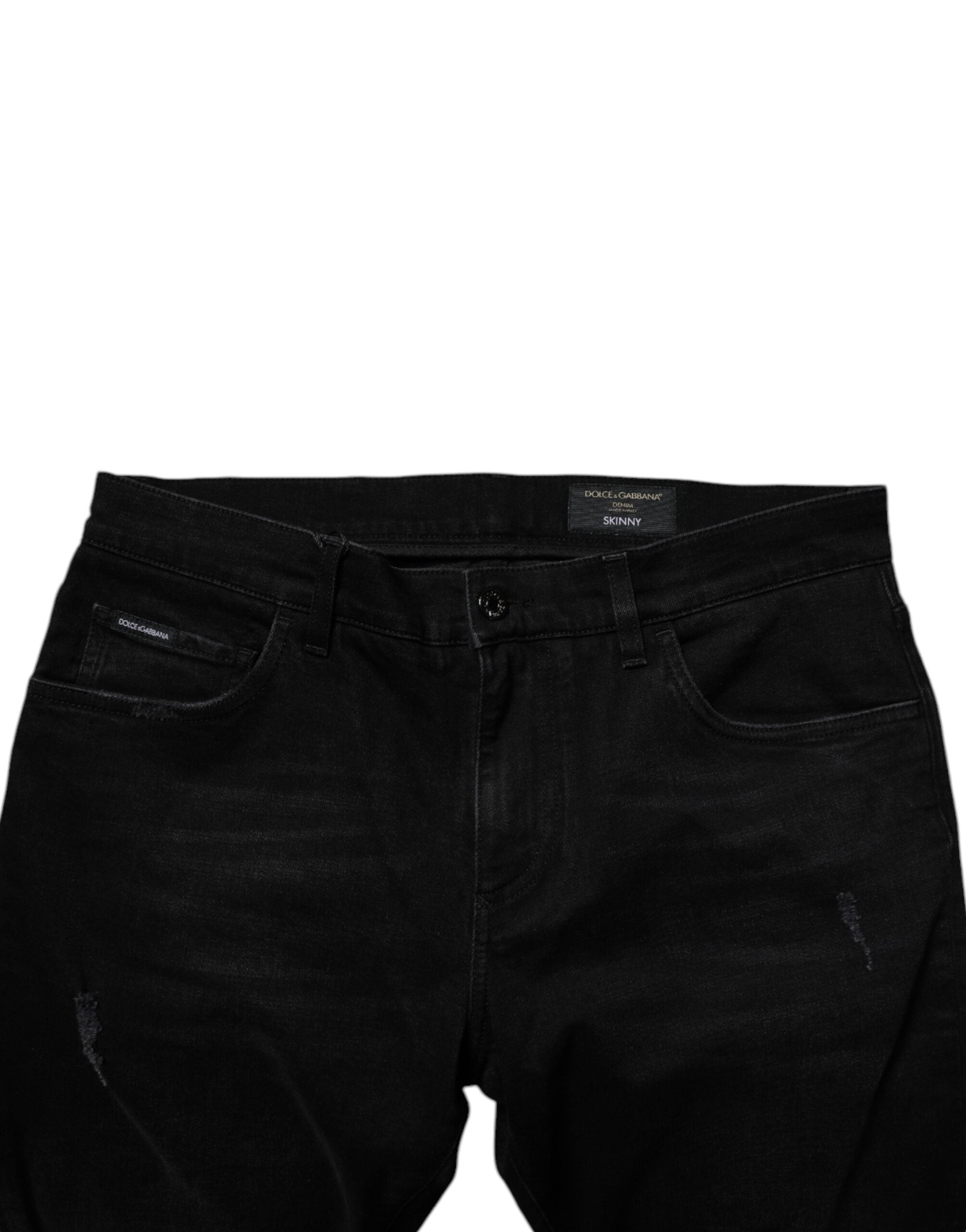 Dolce & Gabbana Black Cotton Tattered Skinny Men Denim Jeans -   -  Dolce & Gabbana.