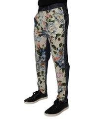 Dolce & Gabbana Beige Blue Floral Cotton Men Denim Jeans -   -  Dolce & Gabbana.