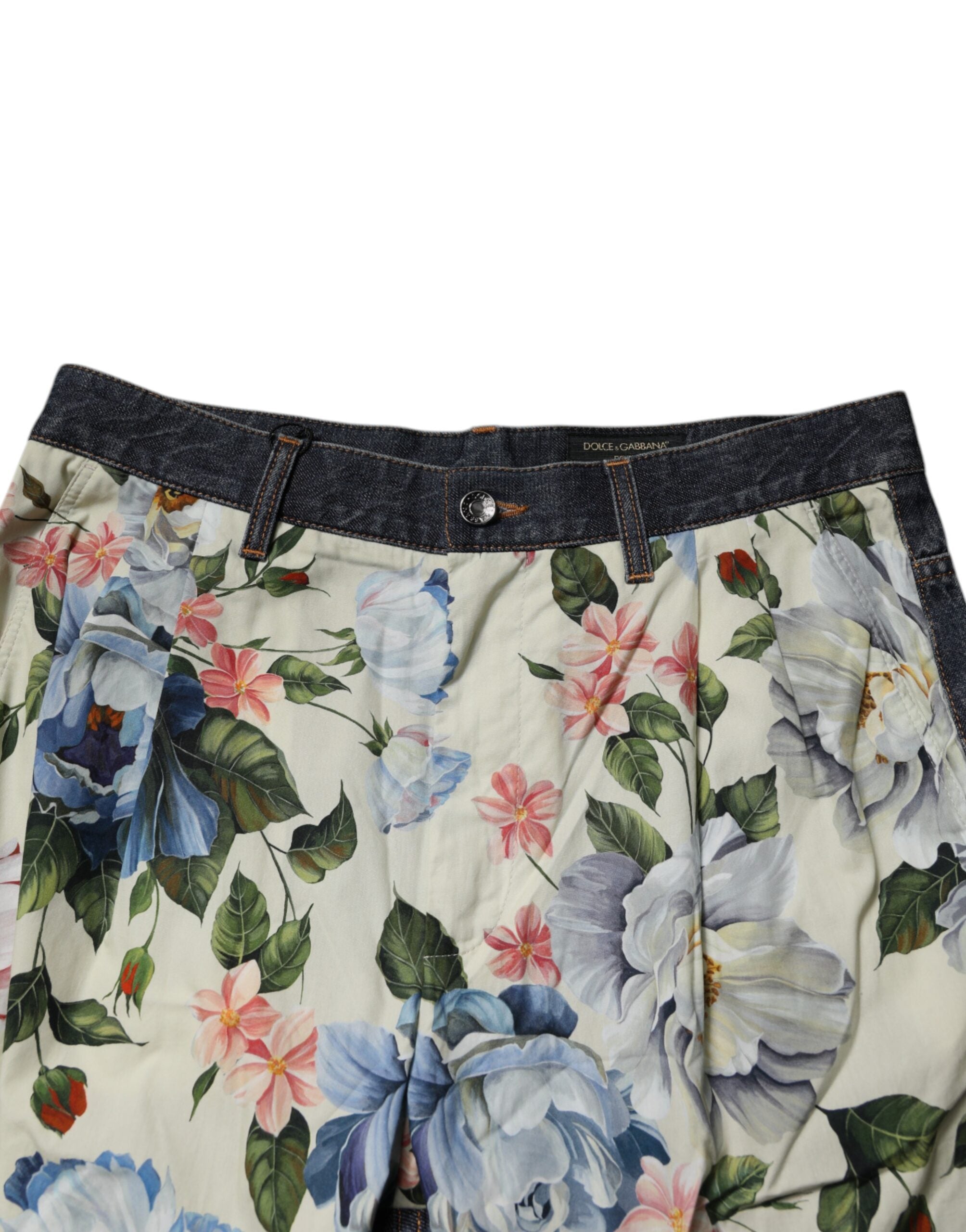 Dolce & Gabbana Beige Blue Floral Cotton Men Denim Jeans -   -  Dolce & Gabbana.