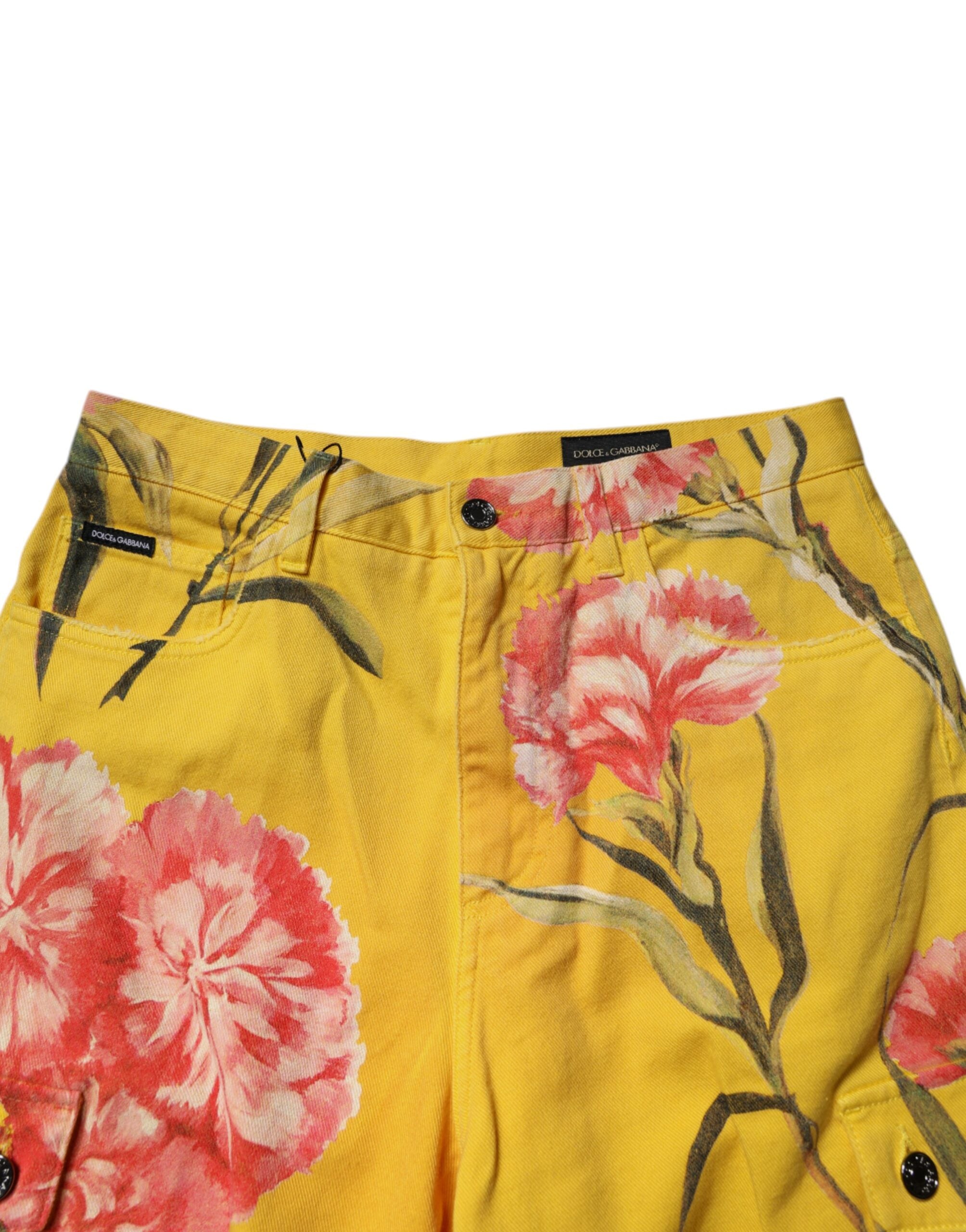 Dolce & Gabbana Yellow Floral Cargo Denim Men Bermuda Shorts -   -  Dolce & Gabbana.