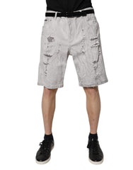 Dolce & Gabbana Light Gray Tattered Men Denim Bermuda Shorts -   -  Dolce & Gabbana.