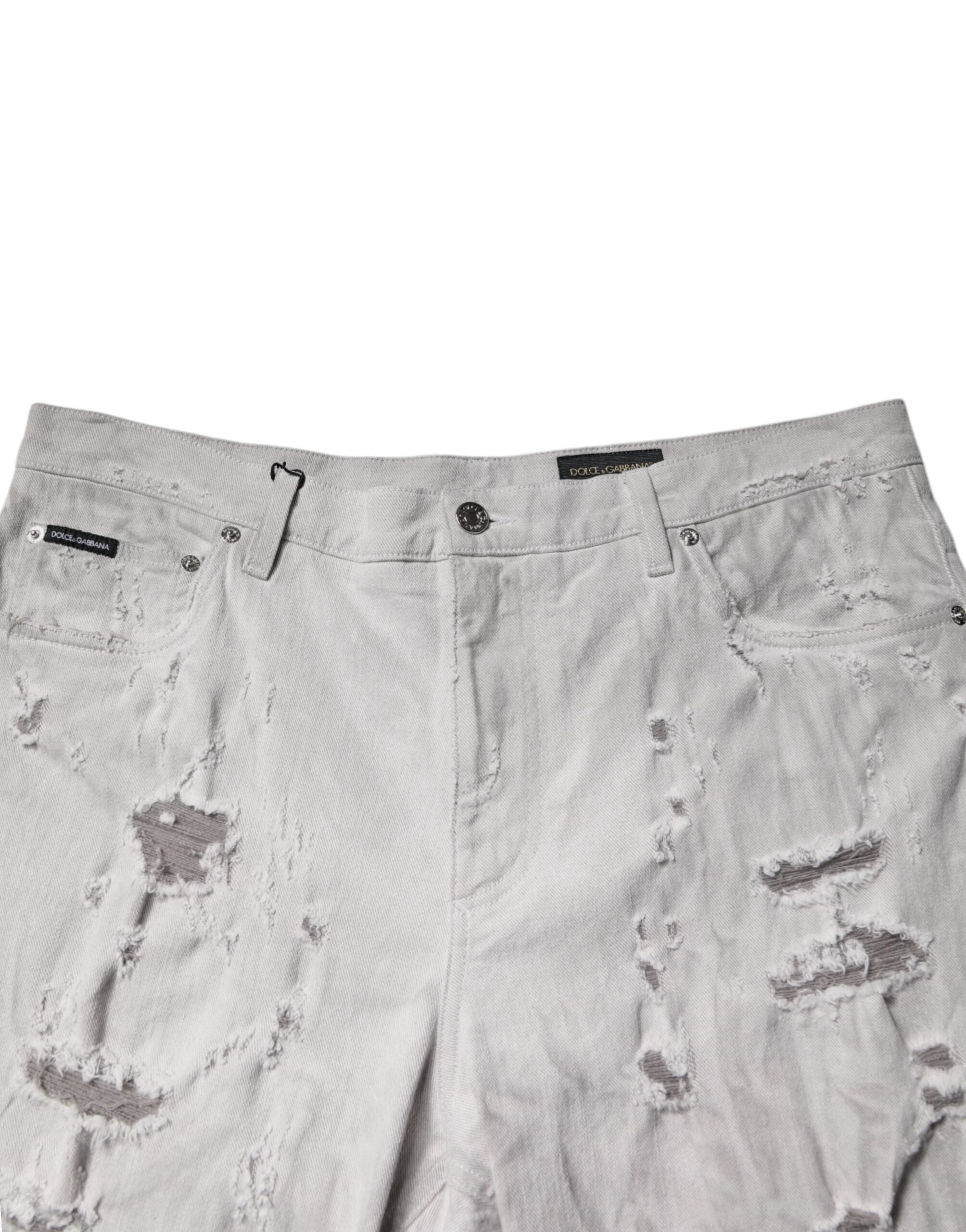 Dolce & Gabbana Light Gray Tattered Men Denim Bermuda Shorts -   -  Dolce & Gabbana.