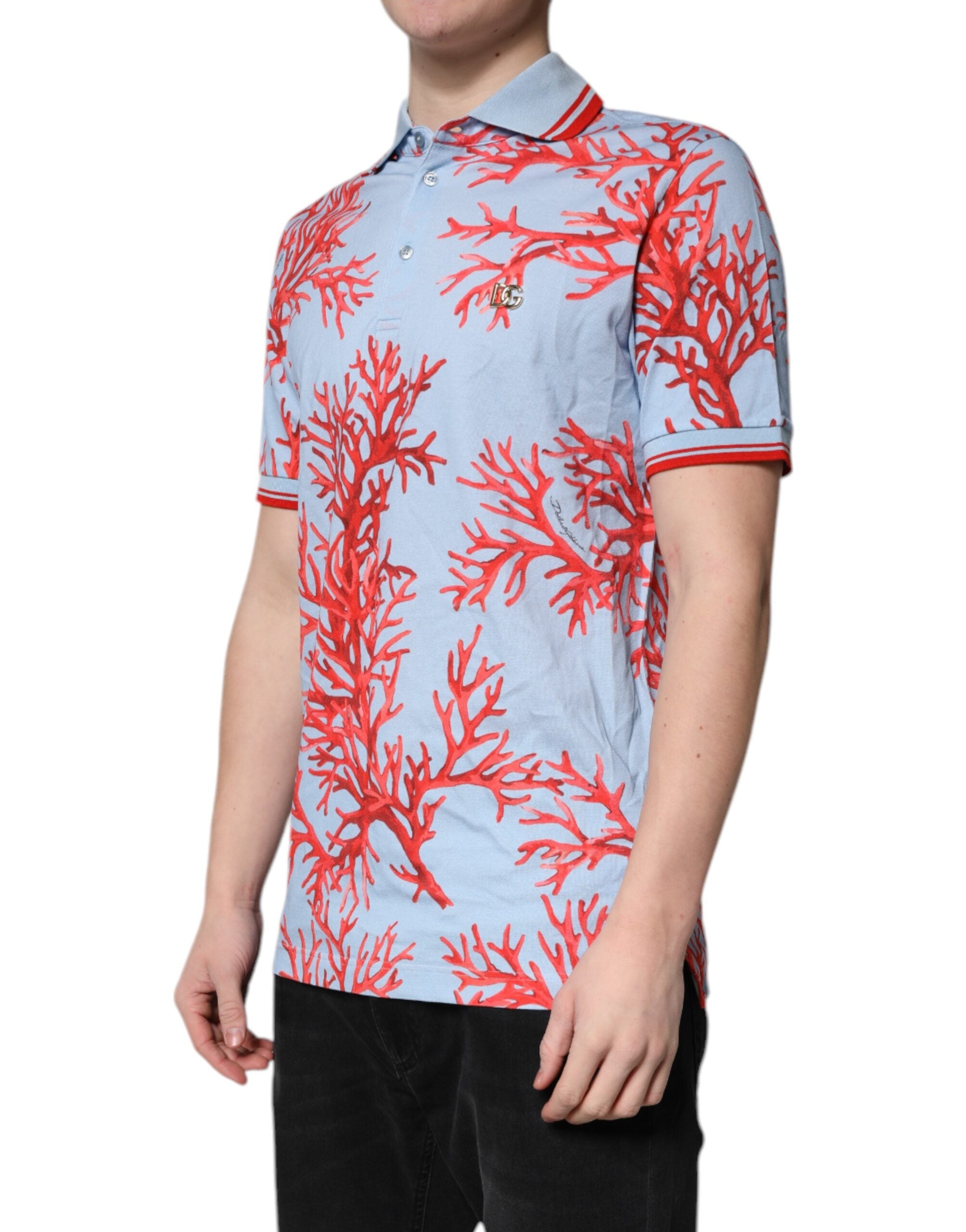 Dolce & Gabbana Light Blue Coral Cotton Polo Shirt T-shirt -   -  Dolce & Gabbana.