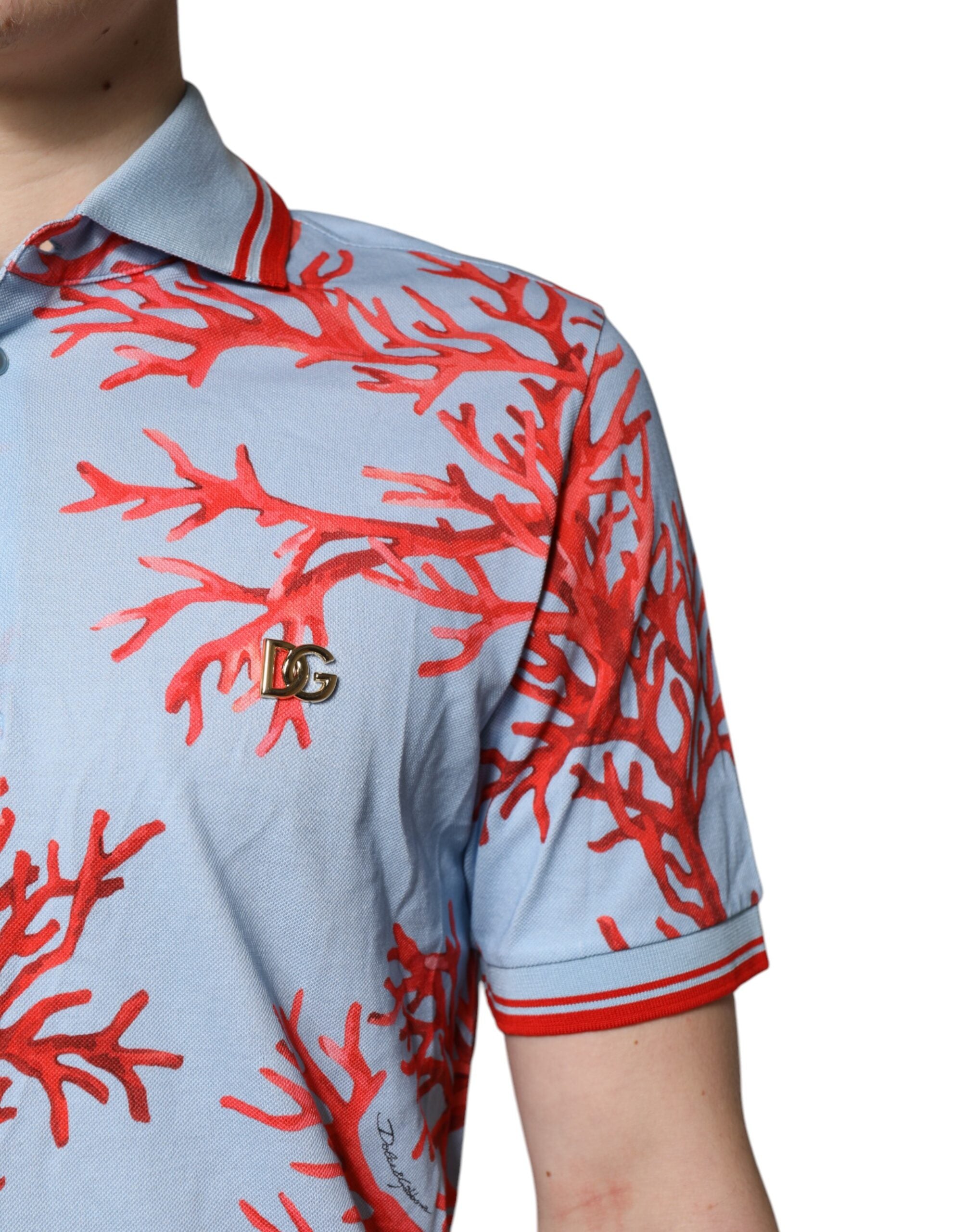 Dolce & Gabbana Light Blue Coral Cotton Polo Shirt T-shirt -   -  Dolce & Gabbana.