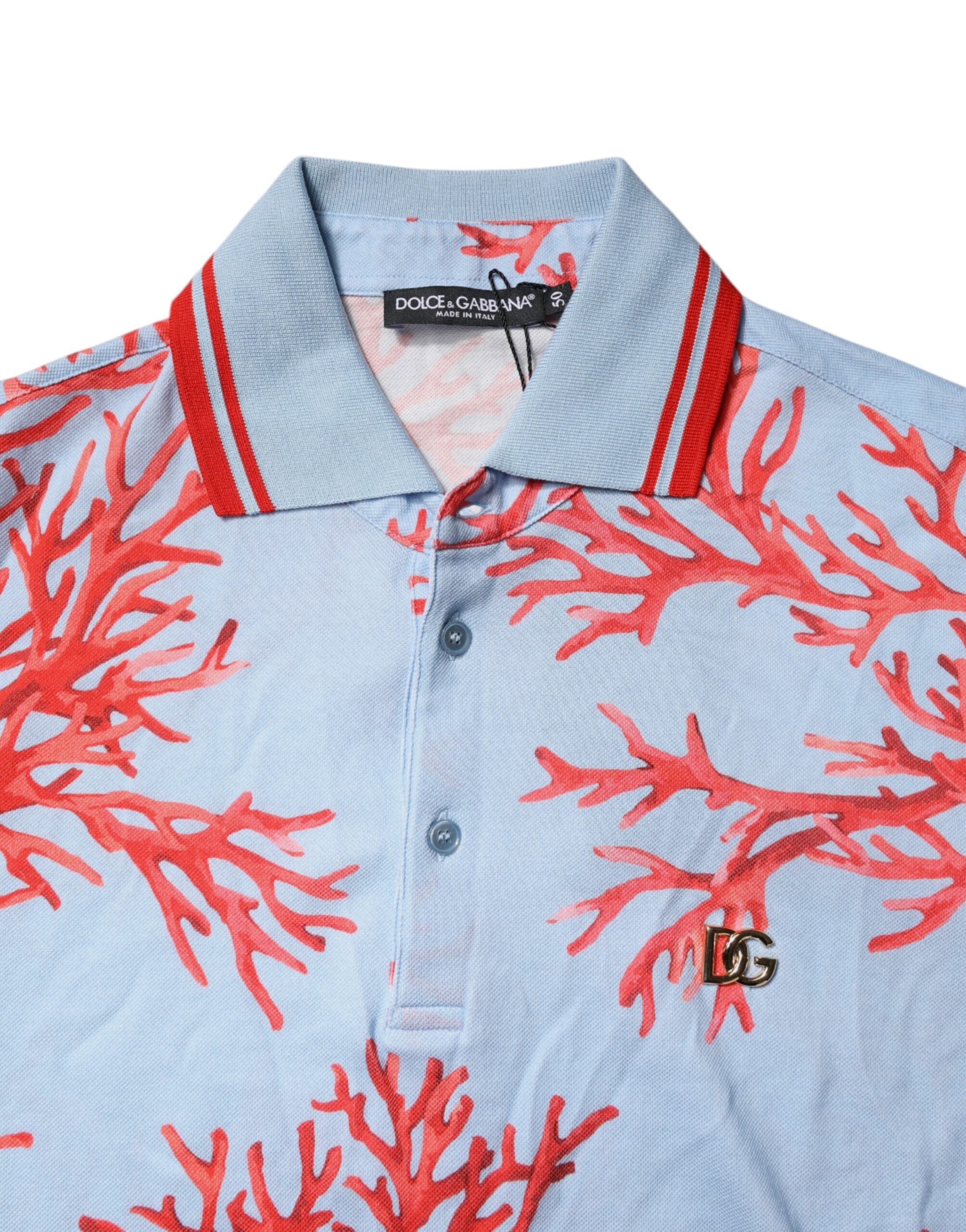 Dolce & Gabbana Light Blue Coral Cotton Polo Shirt T-shirt -   -  Dolce & Gabbana.