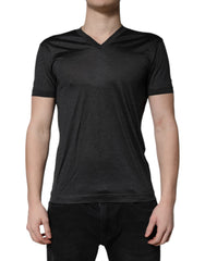 Dolce & Gabbana Dark Gray Silk V-neck Short Sleeves T-shirt -   -  Dolce & Gabbana.